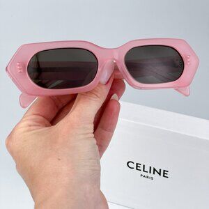 Celine CL40243I 72J BRAND NEW Sunglasses Shiny Opal Pink Brown Rectangle Women